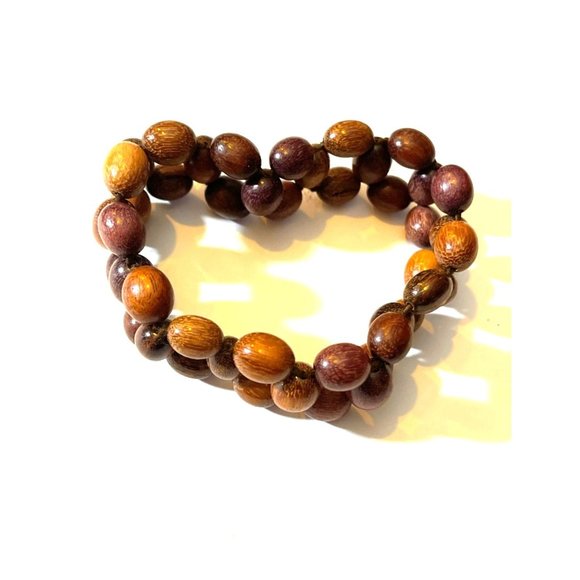Vintage Woven Wood Bead Bracelet Fun Retro Pattern Unisex Jewelry - Picture 3 of 7